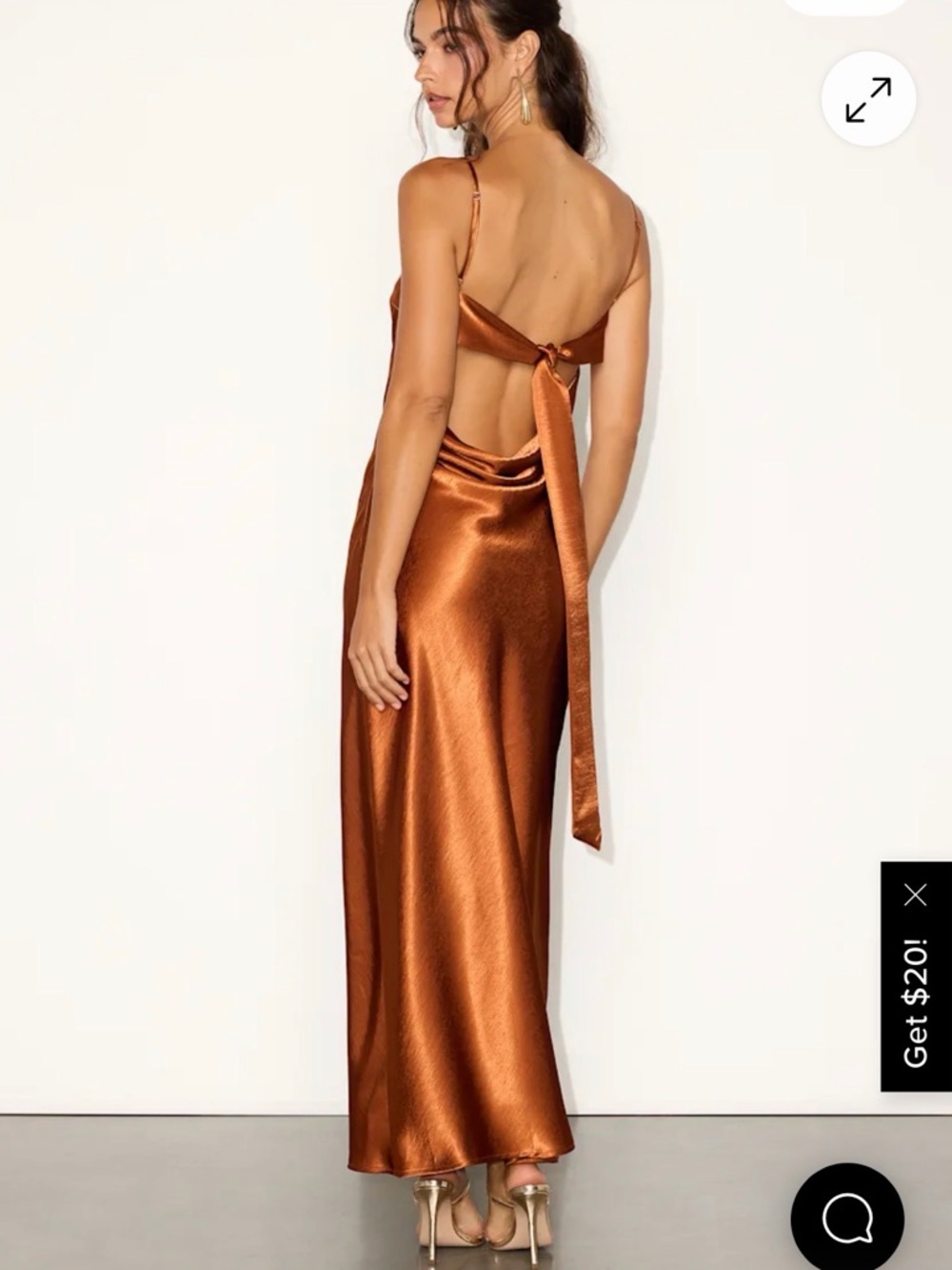 Lulu's Copper Satin Backless Tie-Back Maxi Dress